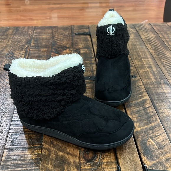 Cozy Black Women Slipper Bootie House Shoes Plush Fleece Indoor Outdoor - Picture 3 of 9